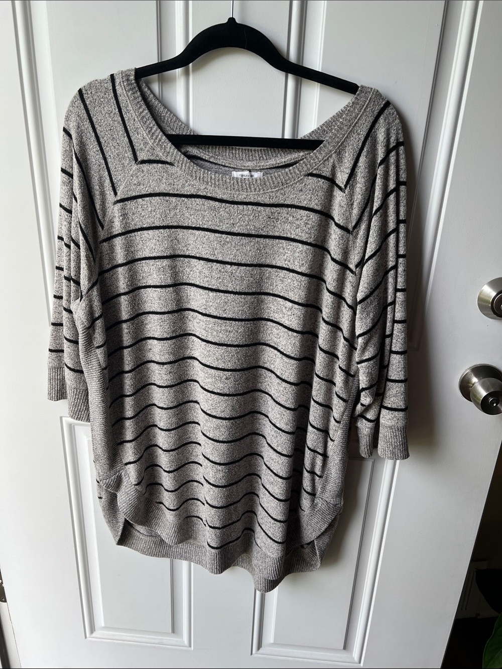 Maurices Gray Striped Scoop Neck Sweater